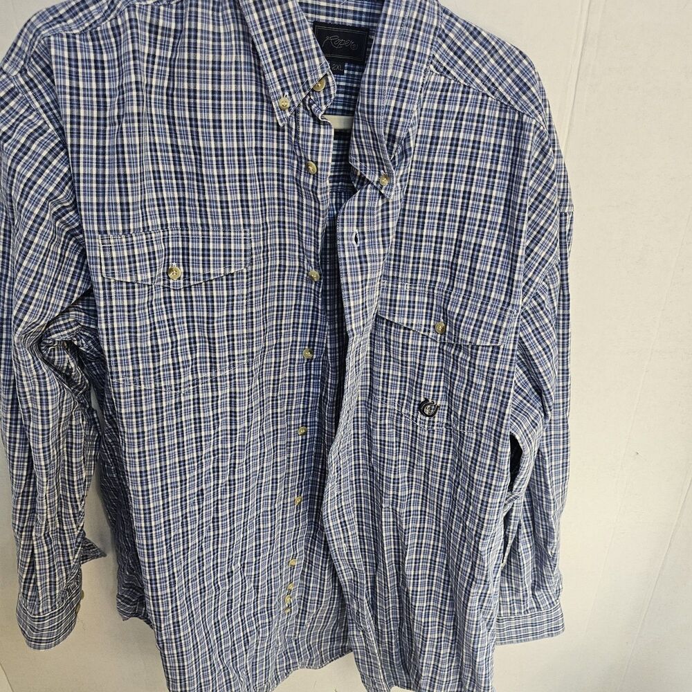 Roper Long Sleeve Shirt Button Up Blue Plaid Cotton Blend, Casual Sz 2XL T0405